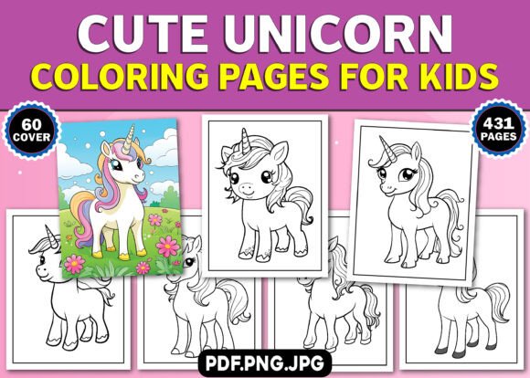Cute Unicorn Coloring Pages for Kids KDP
