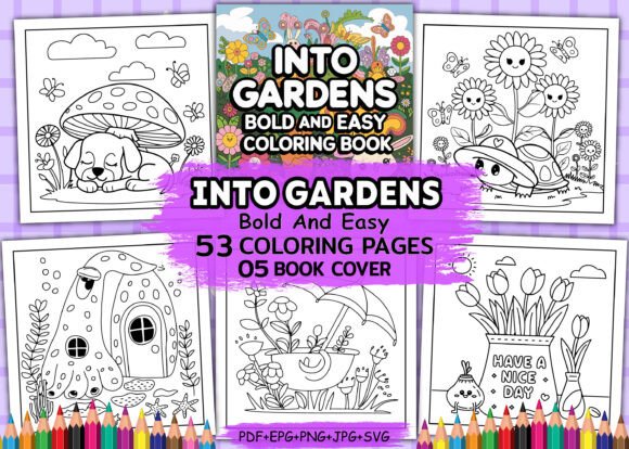 Into Gardens Bold Easy Coloring Book